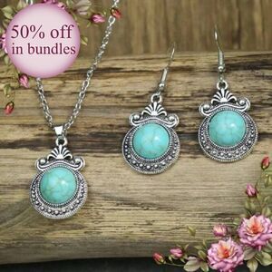 3pcs/set Vintage Style fake Turquoise Necklace & Drop Earrings set